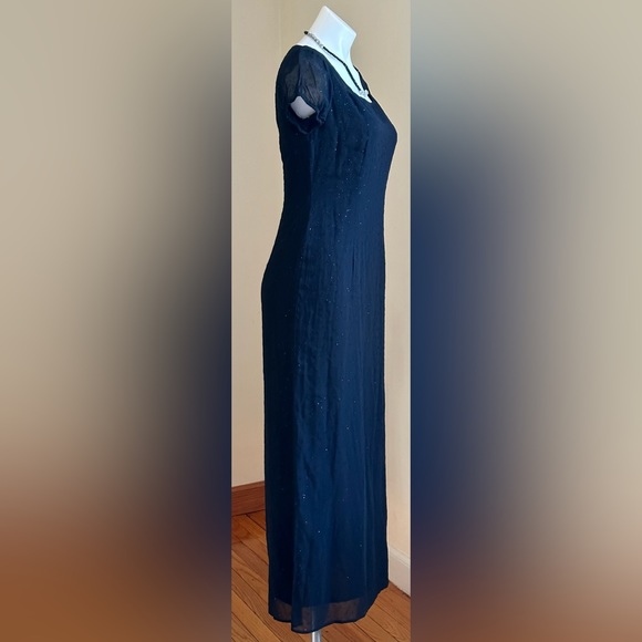 Tessuto Black Maxi Cap Sheer Sleeves Dress Slit 18 inc On Side Sz 6 Zip … - Picture 3 of 13